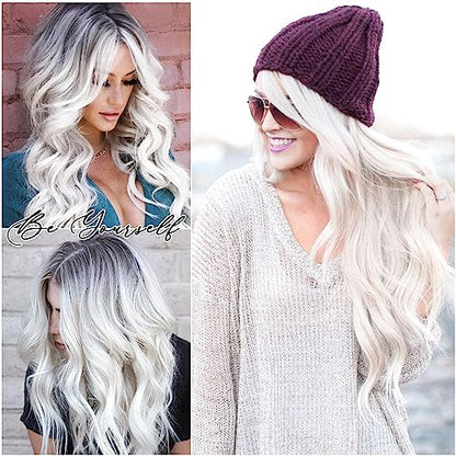 Aida ble Long Wavy White Wig for Women 26inch Middle Part Synthetic Wig | Natural Looking Heat Resistant Hair,Suitable for Daily Wear,Party,Halloween and Cosplay,Beginner-friendly Wig - color: White