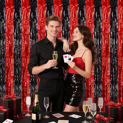 BEISHIDA Red Black Door Streamers Backdrop Foil Fringe Tinsel Party Streamers Curtains Photo Backdrop - 2Pcs for Birthday Graduation Bachelorette Halloween New Year Party Decoations - color: 05-red black