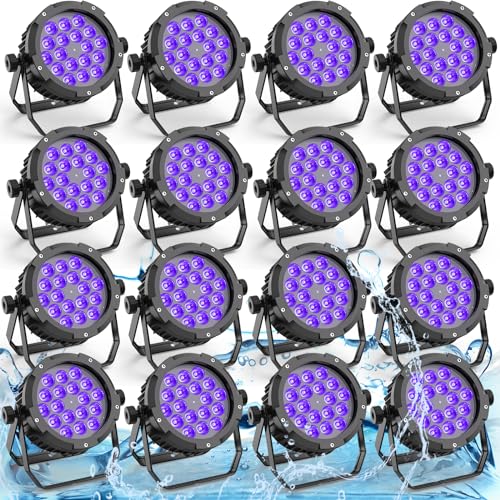 16-Pack IP67 Waterproof LED UV RGBWA 6-in-1 Par Light Outdoor Uplighting DMX Control Wash Strobe Effect DJ Light for Halloween Christmas Night Club Disco Club Church Wedding Bar - color: 16-PACK