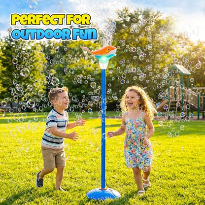 Standing Bubble Machine for Kids Outdoor, Whale Bubble Torch with Light Music Lamp, 47" Adjustable Height Automatic Bubble Blower Maker Tower Fountain for Party,Stand Up Outside Handheld Lanterns Toys