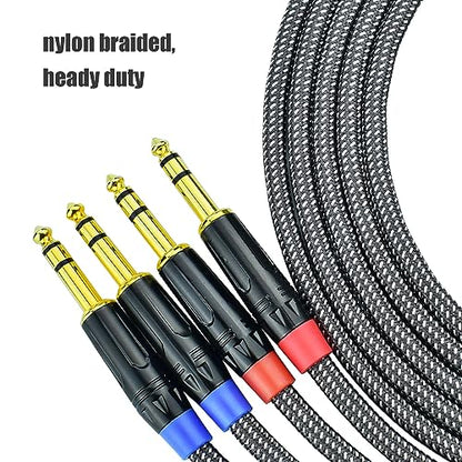 1/4 Inch TRS to TRS Balanced Patch Cable, 10feet 6.35mm Quarter Inch Stereo Audio Cable Cord for Speaker Studio Monitor, Gold Plated Connector, Nylon Braided Heavy Duty, 2Pack - size: 10 Feet, 2Pack