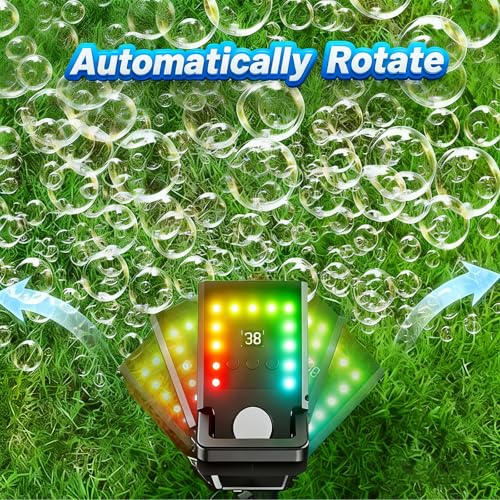 SHCKE Bubble Machine with Remote Control, Auto Rotation & 11 RGB Lights | Rechargeable/USB-C,Top-Fill Portable Bubble Maker for Kids,Outdoor,Birthday Parties,Wedding,Camping,Pool - color: Black