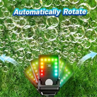 SHCKE Bubble Machine with Remote Control, Auto Rotation & 11 RGB Lights | Rechargeable/USB-C,Top-Fill Portable Bubble Maker for Kids,Outdoor,Birthday Parties,Wedding,Camping,Pool - color: Black