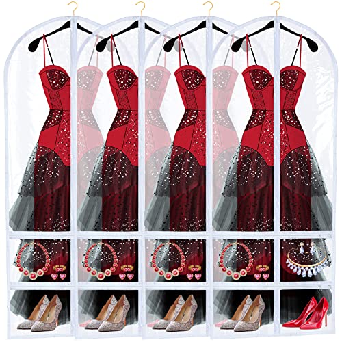 Sanwuta 4 Pcs Clear PVC Large Dance Garment Bags for Dancers Costume Long Garment Bag with 4 Zipper Pockets for Competitions(22.8 x 65 Inch,Clear) - size: 22.8 x 65 Inch