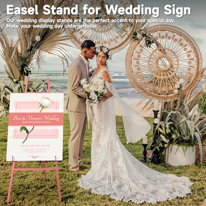 Easel Stand for Sign, Heavy Duty Metal Display Easel with Adjustable Chain, 4-Tier Height Art Easel for Painting, Wedding Sign, Posters & Commercial Display - color: Red