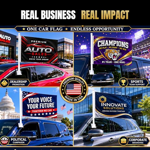 Custom Car Flag Pole by BCB Personalized Flag Banner Printed in USA | 12x17 Inch Personalized Flag with Photo, Flags for Car Windows, Car Window Flag Holder, Flags for Cars, Weather Resistant - color: Car Flag