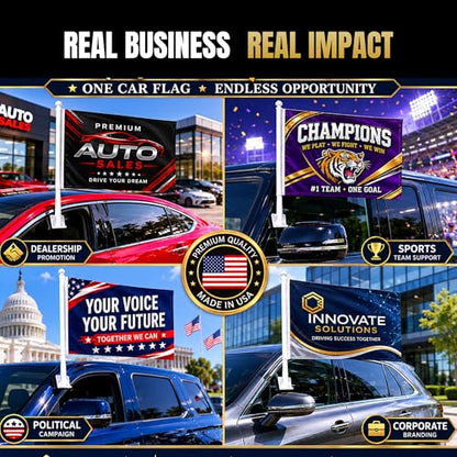 Custom Car Flag Pole by BCB Personalized Flag Banner Printed in USA | 12x17 Inch Personalized Flag with Photo, Flags for Car Windows, Car Window Flag Holder, Flags for Cars, Weather Resistant - color: Car Flag