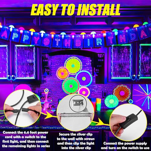 45W*6 Linkable Black Light Bar LED Blacklight with 6.6ft Cord, Glow in The Dark Each Light Up 28x28ft for Neon Party, Body Paint, Fluorescent Poster, Birthday, Halloween, Bedroom - style: 6 Pack