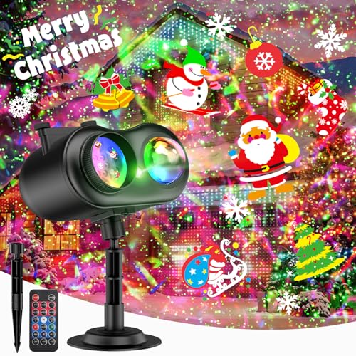 Christmas Projector Lights Outdoor with Ocean Wave & Firefly Light, 10 Slides/80 Patterns Holiday Projection Lights Indoor with Remote & Timer, Waterproof Light Projector Christmas Decorations - color: 10 Slides