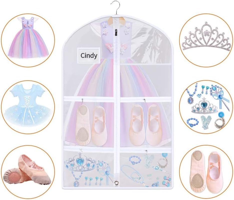 Clear PVC Dance Costume Bags(3 Pack),Garment Bag 40 Inch for Dance Competitions Cheerleading,Hanging Clothes Travel Dance Bags with 4 Pockets.Dance Essentials Cheer Bag for Girls Kids Recitals Dresses - size: 40"