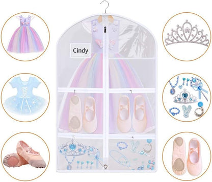 Clear PVC Dance Costume Bags(3 Pack),Garment Bag 40 Inch for Dance Competitions Cheerleading,Hanging Clothes Travel Dance Bags with 4 Pockets.Dance Essentials Cheer Bag for Girls Kids Recitals Dresses - size: 40"