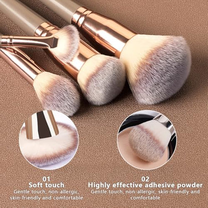 31 Pcs Makeup Brushes Set with Makeup Sponges and Triangle Powder Puffs, Premium Synthetic Foundation Blending Blush Eyeshadow Brushes with Spa Headband, Wristbands & Brush Cleaning Bowl