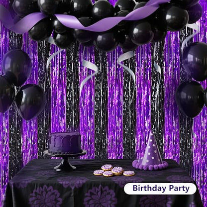 BEISHIDA Black Purple Door Streamers Backdrop Foil Fringe Tinsel Party Streamers Curtains Photo Backdrop - 2Pcs for Birthday Graduation Halloween Party Decoations - color: 05-black purple