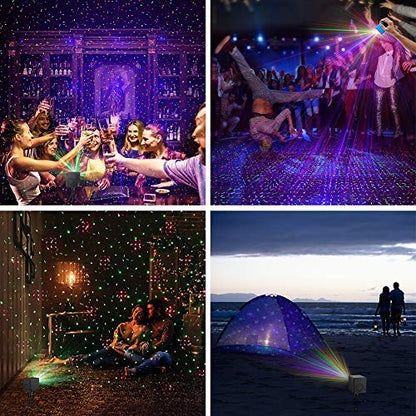 SUNY Mini Portable Cordless Laser Lights Rechargeable RGB Stars Patterns GOBO Projector Sound Activated Music DJ Party Lights for Outdoor Travel Camping Disco Live Show Home Dance