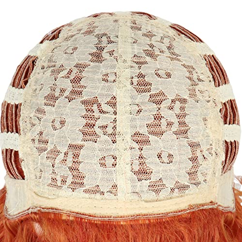 Miss U Hair Long Curly Ginger Red Wig Copper Red 50's Housewife Wig for Women Adult Halloween Costume - color: Orange
