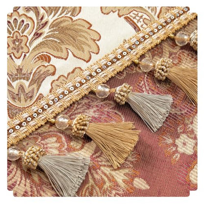 Leeva Waterfall Valance 79x45, Extra Wide Damask Swag Curtains with Beaded Tassels, Rod Pocket Window Valance for Living Room Bedroom Kitchen, Beige Luxury European Style - color: *Beige, size: 79"W x 45"L (Pack of 1)