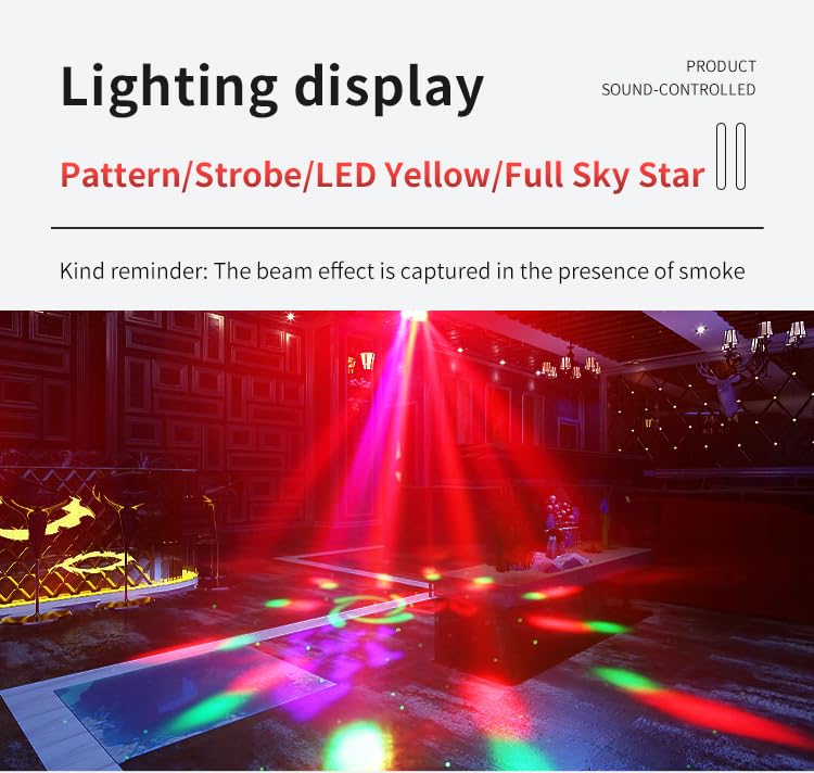 BAKOD 7-in-1 Projector Party Light with GOBO Patterns, RGBW Disco Ball & Strobe Effects, Sound Activated DJ Stage Lighting with DMX512 and Remote Control for Weddings, Karaoke, Clubs, Birthday Events