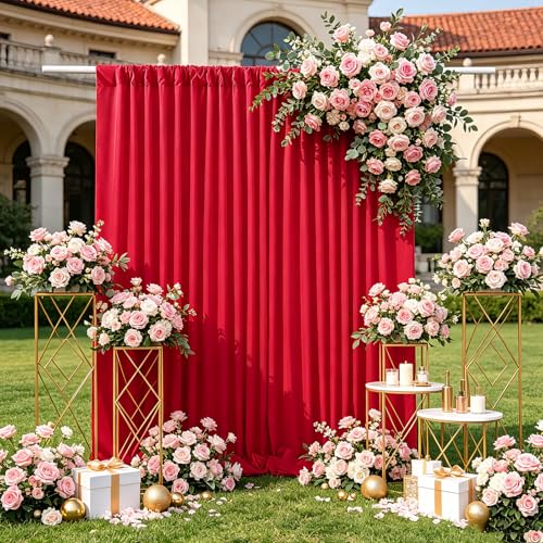 Red Backdrop Curtains 10ftx8ft Christmas Polyester Photo Drapes - color: Red, size: 2 Panels 5ft X 8ft