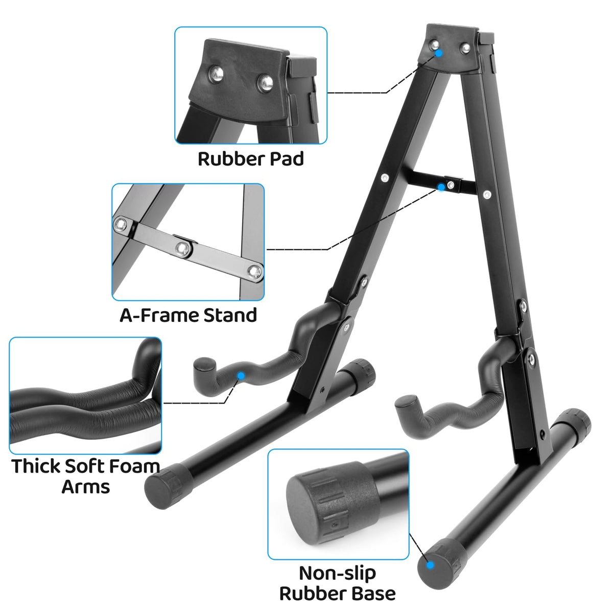 Guitar Stand, Foldable Electric Guitar Stands Floor | Non-slip Rubber And Foam Arm Metal Electric Guitar Stand, Suitable Stand for Acoustic Guitar, Electric Guitar, Bass, Ukulele