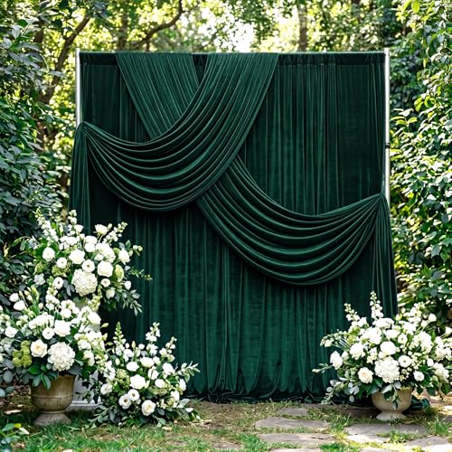 Hunnmingre 2 Pcs 5 X10 ft Velvet Curtains Backdrop Drapes, Dark Green | Wrinkle Free Silky, Velvet Wedding Backdrop Drapes, Photo Curtains for Parties Birthday Baby Shower Photography Background - color: Dark Green