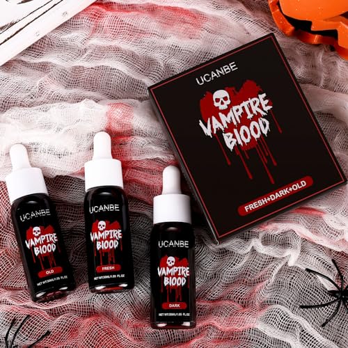 UCANBE 3PCS Halloween Dripping Fake Blood Makeup Kit Realistic Blood Drops Body Paint Washable Fake Blood Set For Zombie Vampire Clown Monster Clothes Costume Cosplay SFX Special Effects Makeup 90ML - color: Set1