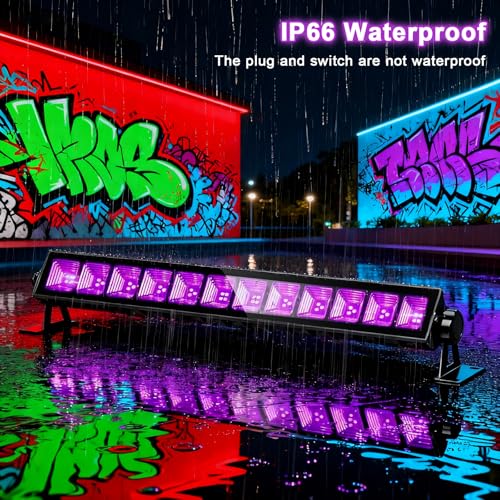 CREATESTAR 2 Pack LED Black Light Bar 45W, IP66 Waterproof Blacklight with Plug & Switch, Black Light for Glow Party, Halloween Decorations, Fluorescent Poster, Body Paint, Bedroom, Classroom