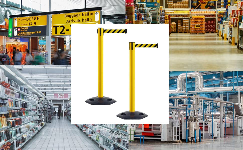Montour Line MSR650 Set of 2 Retractable Belt Barrier Stanchion, Heavy-Duty Rubber Base, Red Steel Post (16 ft Red with"Caution - DO NOT Enter" White Letters Belt) - color: Red with "CAUTION - DO NOT ENTER" White Letters, size: Red Steel