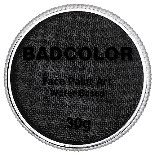 Black Face Body Paint (30gm), Water Activated Face Painting Kit for Kids & Adults, Non-Toxic SFX Makeup Facepaint Palette for Halloween Skeleton Skull Clown Special Effects Costume Cosplay & Parties - color: Black