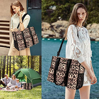 IBFUN Utility Tote Bag with 24 Pockets, Large Teacher Travel Tote for Women - color: C1-l-brown Leopard, size: Large
