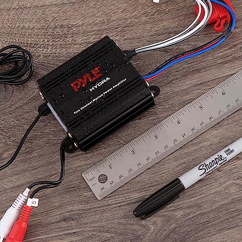 Pyle 2-Channel Marine Amplifier Receiver - Waterproof and Weatherproof Audio Subwoofer for Boat Stereo Speaker & Other Watercraft - 400 Watt Power, Wired RCA, AUX and MP3 Audio Input Cable