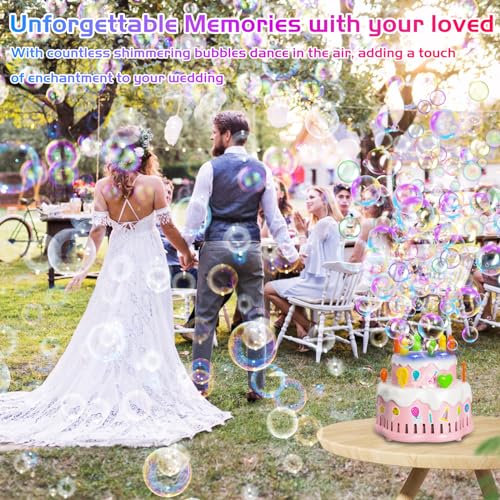 Panamalar Birthday Cake Bubble Machine, Automatic Bubble Blower Machine for Kids Toddlers with Music/Lights/Solution,10000+ Bubble/Min 13 Holes Bubble Maker Toys for Outdoor Birthday Wedding Gift - color: Pink