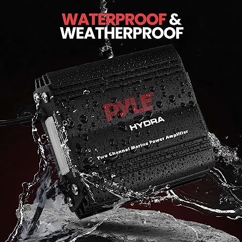 Pyle 2-Channel Marine Amplifier Receiver - Waterproof and Weatherproof Audio Subwoofer for Boat Stereo Speaker & Other Watercraft - 400 Watt Power, Wired RCA, AUX and MP3 Audio Input Cable