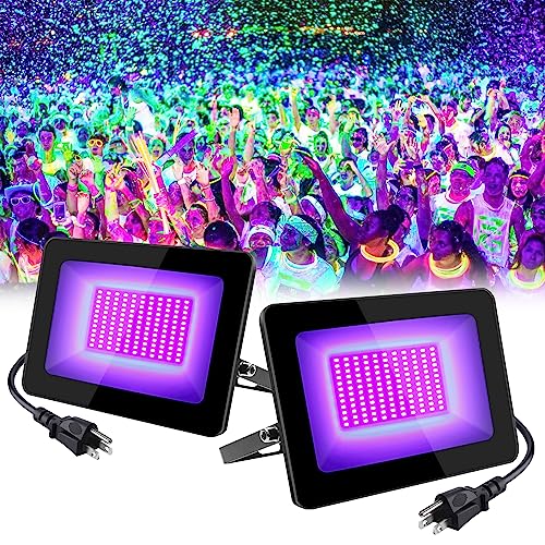 2 Pack 60W UV Light, IP66 Waterproof Outdoor UV Black Lights with UL Plug (3.3ft Cable), 395nm-405nm Blacklight for Glow Party, Stage, UV Glue Resin Curing Paint, Collection - size: 2Pack-60W