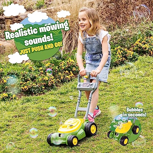John Deere Bubble Lawn Mower for Toddlers, Bubble Blowing Machines, Indoor and Outdoor Gardening Toy, Birthday, Party Favor for Preschool Girls and Boys, No Batteries Required, 2+ - style: John Deere