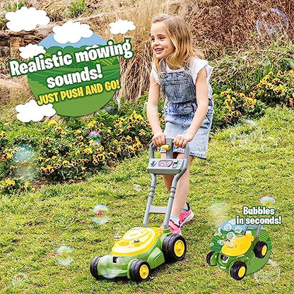 John Deere Bubble Lawn Mower for Toddlers, Bubble Blowing Machines, Indoor and Outdoor Gardening Toy, Birthday, Party Favor for Preschool Girls and Boys, No Batteries Required, 2+ - style: John Deere