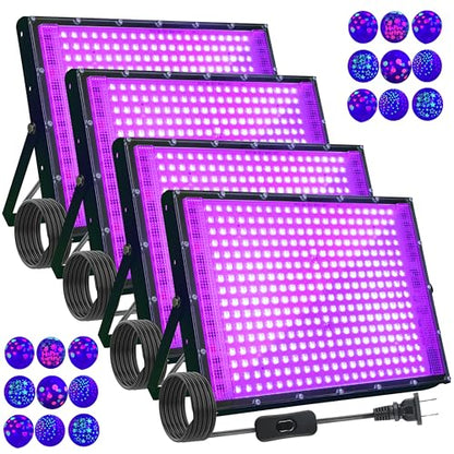 4 Pack 300W Blacklight 336 LEDs, UV Lamp Black Lights for Glow Party, 395nm, IP65 Outdoor Black Light Fixture for Halloween, Glow in The Dark Party, Fluorescent Poster Tapestry, Body Painting