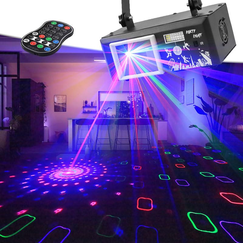 Upgraded 6-in-1 DJ Stage Light with Matrix & Prism Effects, 5D Pulse Animation, Remote & DMX Control, Sound Activated, 50 sq ft Coverage for Wedding, Party, Bar, KTV, Disco,Matte Black