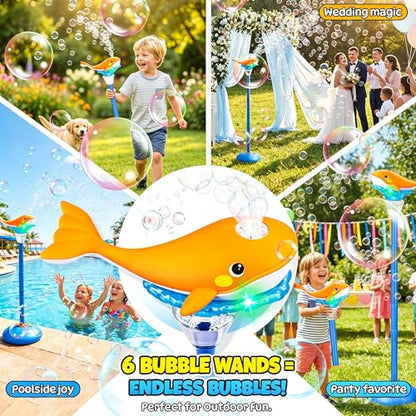 Standing Bubble Machine for Kids Outdoor, Whale Bubble Torch with Light Music Lamp, 47" Adjustable Height Automatic Bubble Blower Maker Tower Fountain for Party,Stand Up Outside Handheld Lanterns Toys