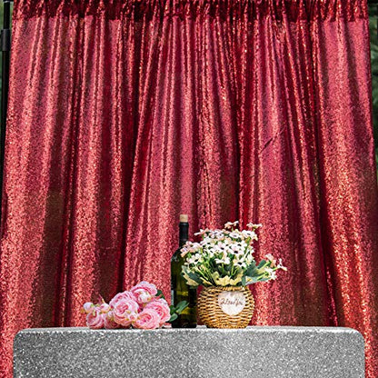 JYFLZQ Burgundy Sequin Backdrop Curtains for Party 2ft x 8ft 4Panel - color: Burgundy, size: 2 ft x 8 ft - 4 Panels