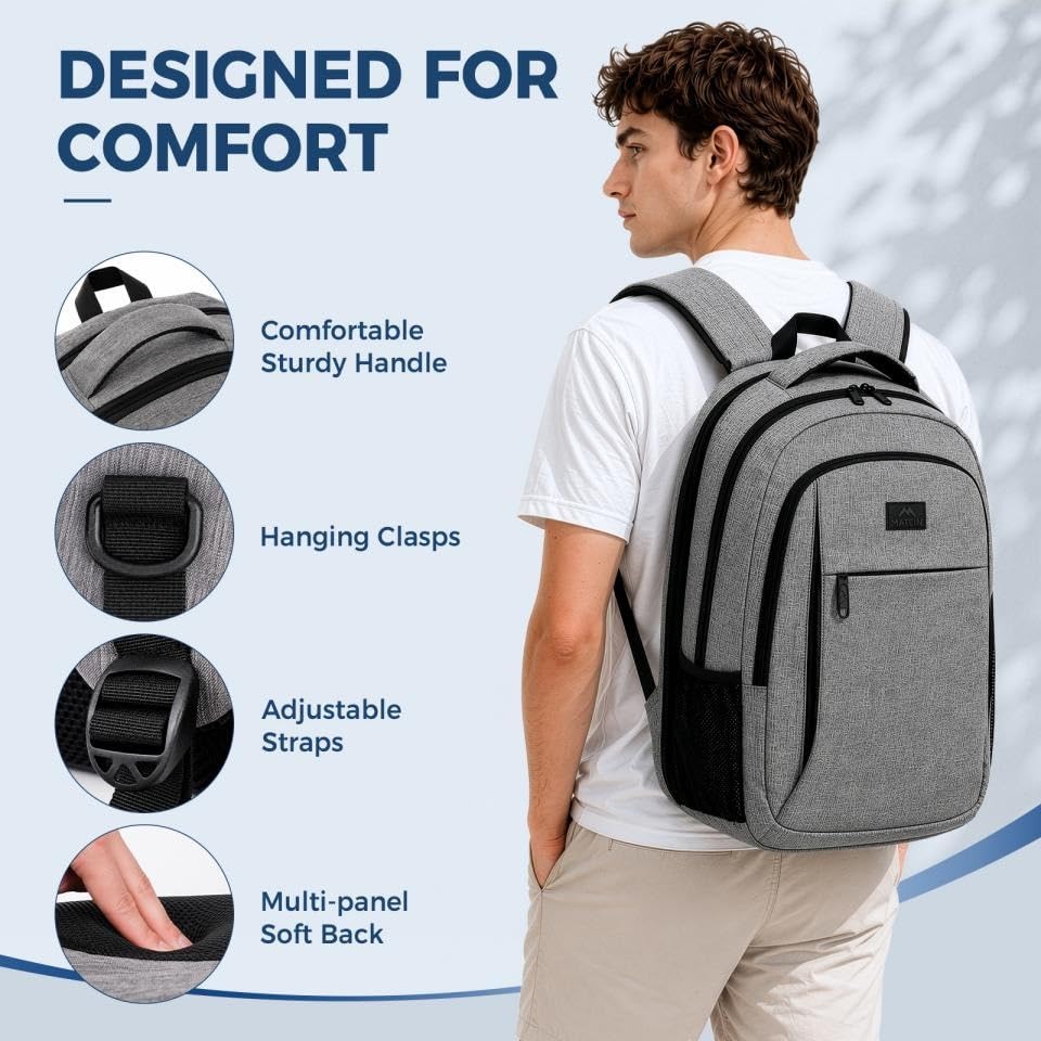 MATEIN Travel Laptop Backpack, 15.6 Inch College School Computer Bag, Grey | Slim Sturdy Business Daypack, Anti Theft Bookbag, Water Resistant, Gift for Men & Women, Personal Item Bag, Mochilas - color: Austere Grey, size: 15.6 Inch