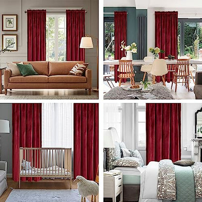Hiasan Red Velvet Blackout Curtains 96 inches Long, 2 Panels, 42W x 96L - color: Wine Red, size: 42"W x 96"L (Pack of 2)