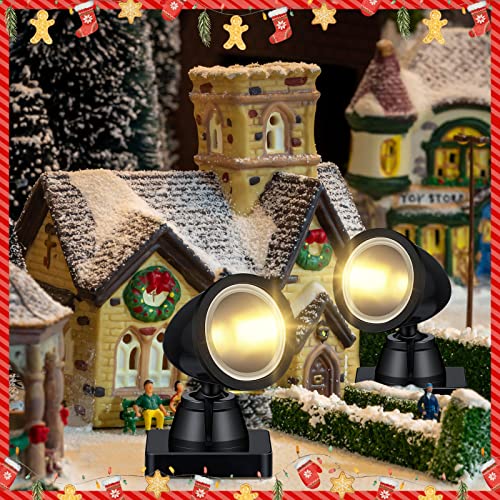 Kingdder Christmas Village Lights Battery Operated LED Mini Spot Light for Christmas Village Accessories Miniature Houses Street Flood displays with Switch(Warm White,2 Set) - color: Warm White