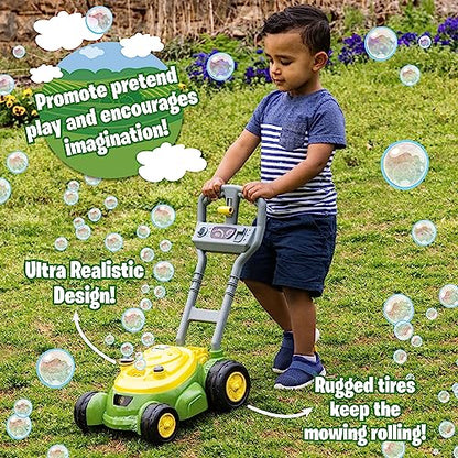 John Deere Bubble Lawn Mower for Toddlers, Bubble Blowing Machines, Indoor and Outdoor Gardening Toy, Birthday, Party Favor for Preschool Girls and Boys, No Batteries Required, 2+ - style: John Deere