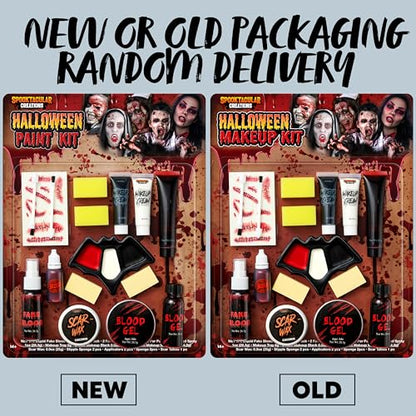 Spooktacular Creations 16 Pcs Halloween Family Makeup Kit Face Body Paint with Liquid Blood Gel, Fake Blood and More Easy On Makeup Set for Zombie Costume Cosplay Halloween Party Supplies