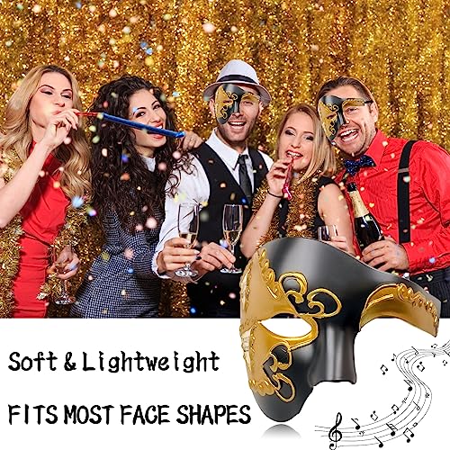 Erythem Masquerade Mask for Men Phantom of The Opera Half Face Mask Venetian Phantom Mask for Halloween Costume Party - color: Black Gold