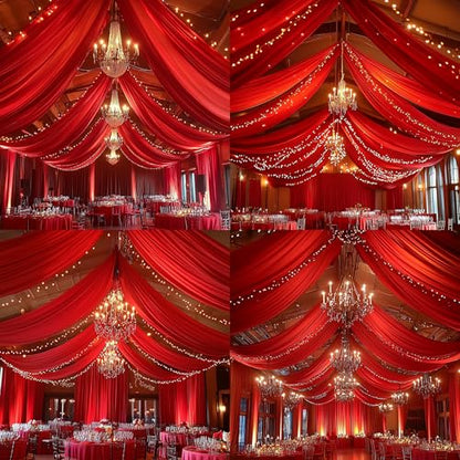Outpain 10ftx20ft Red Backdrop Ceiling Drapes,2Panels 20ft Height Wrinkle Free Tent Draping Curtains, Fabric Drapery Ceiling Drapes for Wedding Ceremony Birthday Theme Parties with Rod Pocket - color: Red, size: 60"W x 240"L (Pack of 2)
