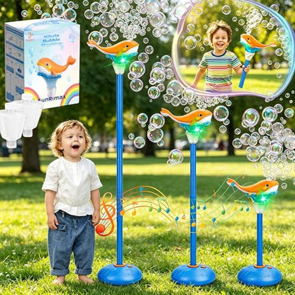 Standing Bubble Machine for Kids Outdoor, Whale Bubble Torch with Light Music Lamp, 47" Adjustable Height Automatic Bubble Blower Maker Tower Fountain for Party,Stand Up Outside Handheld Lanterns Toys