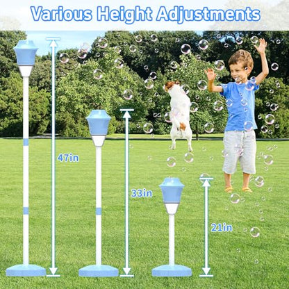 Infowush Bubble Machine for Kids, Automatic Standing Bubble Maker Machine | Height Adjustable Up to 47 Inches, Outdoor Battery Bubble Machine with Light/Music for Toddlers, Birthday Party Gifts (Blue) - color: Blue