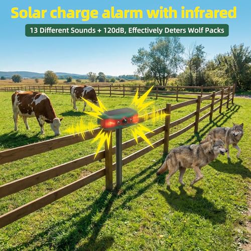 Solar-Powered Motion Security Alarm: 129dB Loud Siren & Red-Blue Strobes, 4 Modes Deters Deer/Cats/Raccoons Waterproof Dual Mount for Yard/Garden/Farm