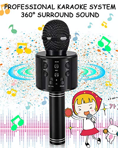 Kids Toys Age 3-12, Karaoke Microphone for Kids Birthday Presents Gifts for 5 6 7 8 9 10 11 12 Year Old Girls Boys Toys for 4-11 Year Old Girl Boy Teen - Black - color: Black
